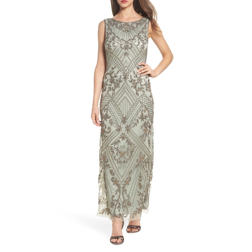 NWOT pisarro nights embellished gown sage